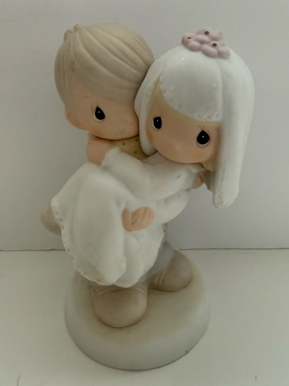 Precious Moments "Bless You Two" Wedding Couple Figurine - White and Soft Pink